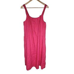 EILEEN FISHER Hot Pink Organic Linen Midi Dress Sleeveless Pocket Lagenlook Sz M